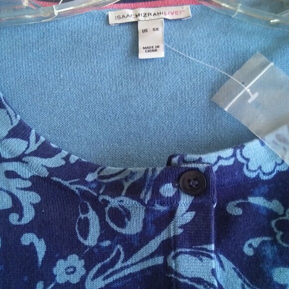 Isaac Mizrahi Live Blue Floral Print Cardigan 3/4 sleeves- NWOT- 5X - Picture 2 of 5